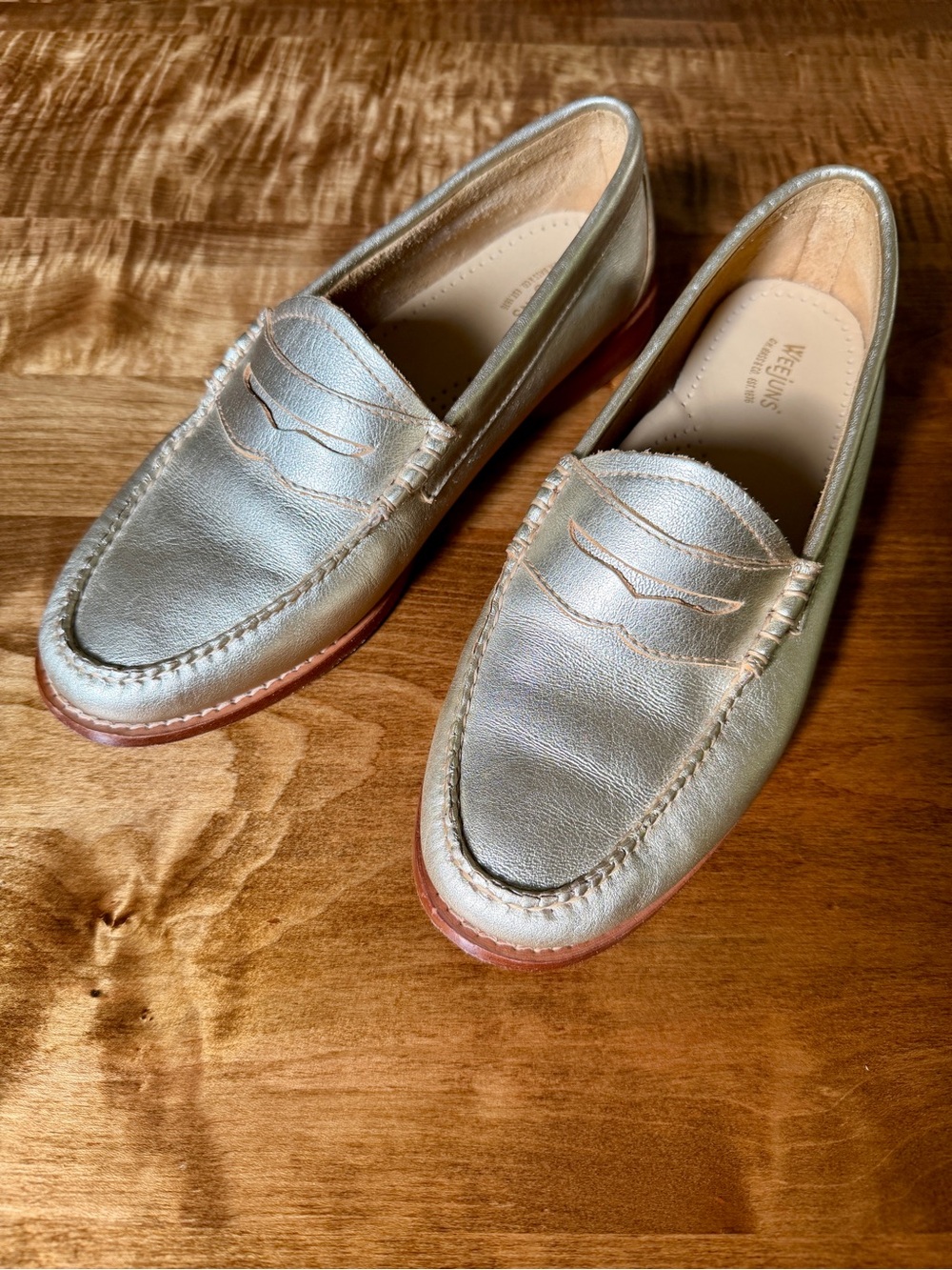 Women’s Metallic Silver Gold Weejuns Penny Loafers